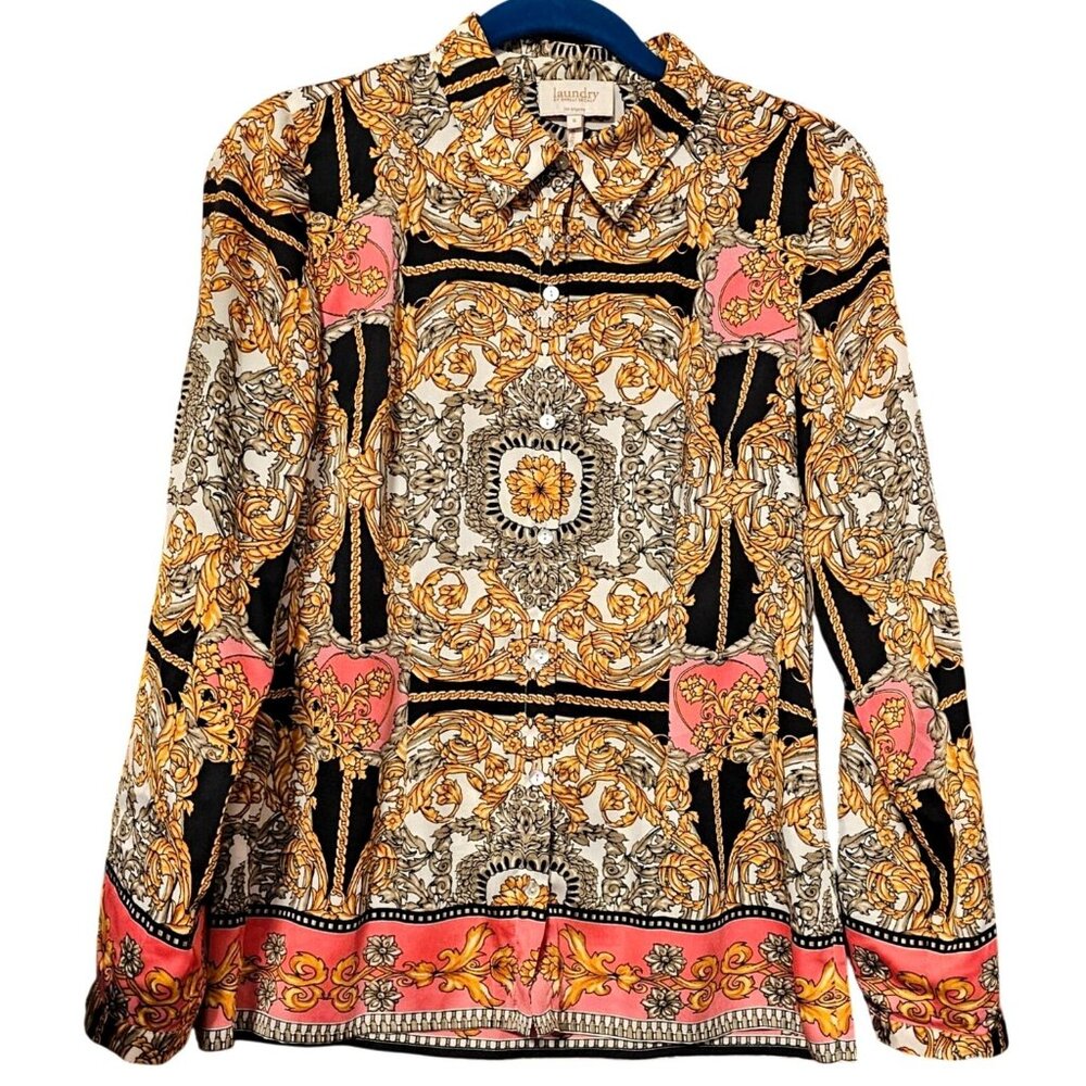 Laundry By Shelli Segal Womens Long Sleeve Baroque Print Blouse Size 6 - Picture 3 of 12